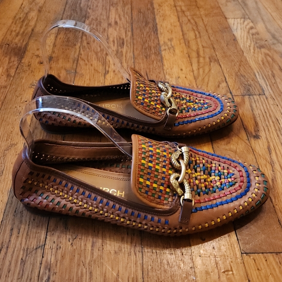 Tory Burch Jessa Woven Leather Loafers In Aged Camello/ Multi / Gold - Picture 8 of 12